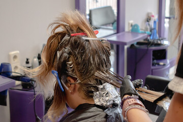 Hairdresser dyeing a client's hair