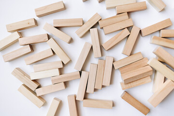 Pile of small wooden blocks for Jenga table game	