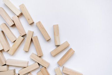 Pile of small wooden blocks for Jenga table game	