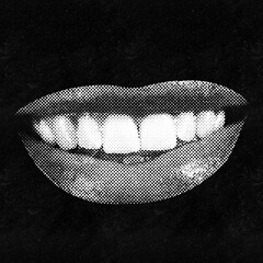 Retro, pop art, vintage concept. Illustration of sexy and seductive woman lips in black and white...