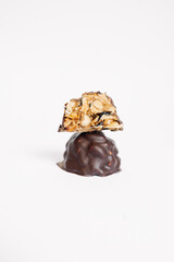 Composition of delicious chocolate candies, sweet dessert