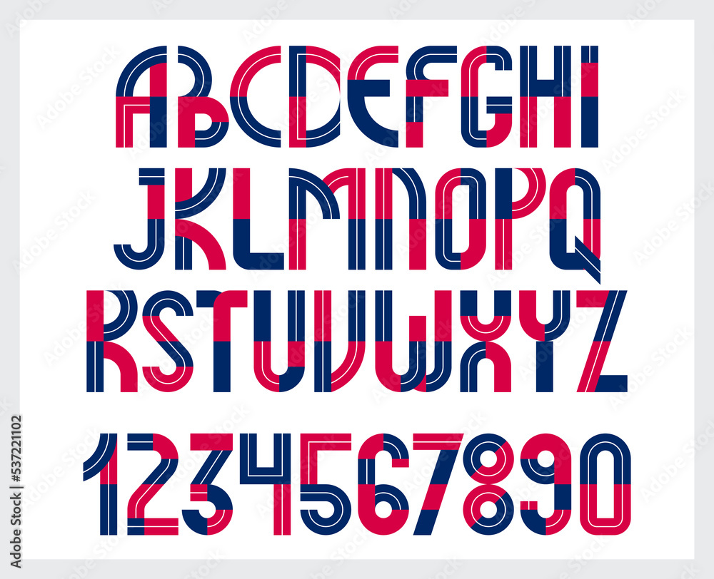 Fototapete geometric original font vector design, geometrical typography alphabet letters set including numbers
