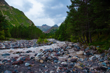 Azau river in the Caucasus mountains. Kabardino-Balkaria, Russia