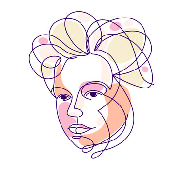 recommend clip art: Woman beauty face vector linear illustration, delicate line art of attractive girl portrait, abstract feminine drawing minimal style isolated.