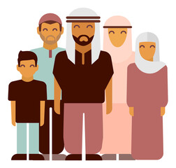 Naklejka premium Big traditional family. Muslim parents standing with children