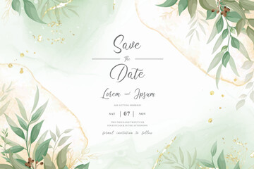 Greenery Wedding Invitation Design with  Elegant Floral and Watercolor