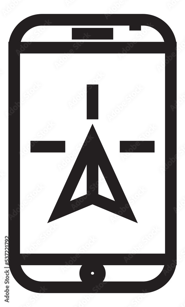 Poster smartphone with open navigation app. navigator linear icon