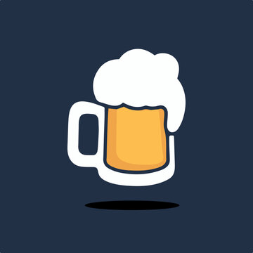 Glass of beer flat illustration logo. A pint of alcohol in a bar. Vector illustration of simple lager in a brewery. Flat modern colorful pictogram drink. Symbol of drink. 