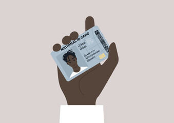 A national ID card template, a young male African citizen holding their identification document