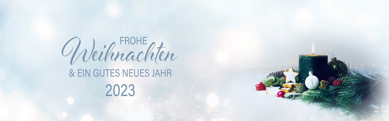Weihnachtskarte - Frohe Weihnachten und ein gutes neues Jahr 2023 - Advent Kerze im Schnee - erster...