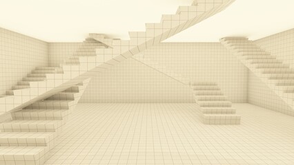 liminal space alone in empty places 3d render