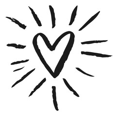 Heart with line rays. Shining love in hand drawn style