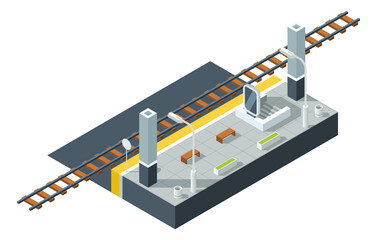 Rail station. Isometric road. Public passenger transport