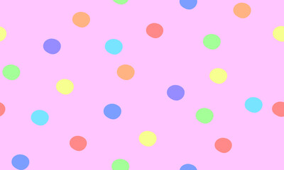 Fototapeta na wymiar Colored polka dots on pink background seamless pattern