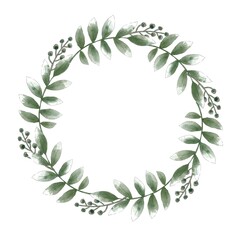 Floral wreath. Greenery branches, Isolated on white background. Design element for invitation and greeting card