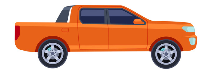 Pickup truck icon. Orange car side view