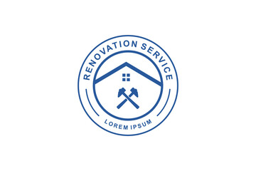 Renovation house service logo design emblem style rounded shape with hammer icon symbol 