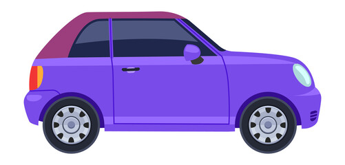 Little urban car. Purple auto side view