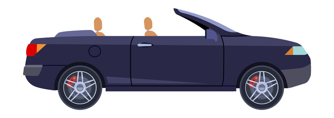 Black cabriolet icon. Car side view in cartoon style - obrazy, fototapety, plakaty