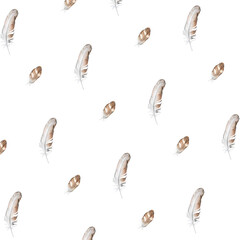 Watercolor seamless pattern with feathers