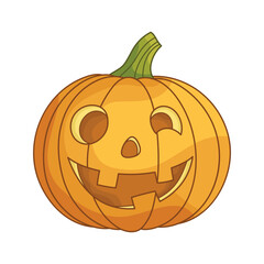 Good Jack-o-lantern pumpkin head. A traditional character for Halloween. Simple design element for greeting cards, posters, stickers, banners and holiday decor. Cute cartoon flat illustration.