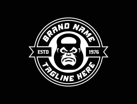 Angry Gorilla Logo Design with kettlebell, gym and fitness icon.