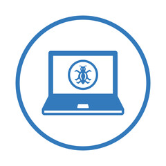 Laptop, Computer, Bug, Virus Icon. Blue vector graphics.