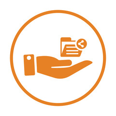 Share, document, file icon. Orange vector graphics.