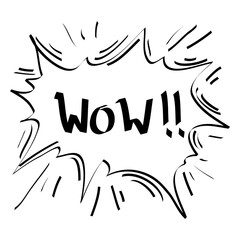 Hand drawn Wow text with bubble  explosion. Comic doodle sketch style.  vector illustration