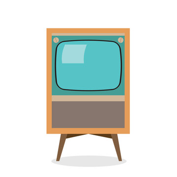 Old retro TV set on wooden legs, illustration