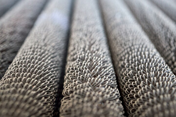 Condensing unit aluminium close up wire finned obsolete tubes grill perspective diagonal texture,...