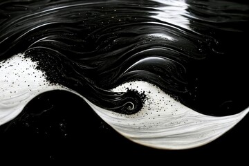 Yin Yang black and white waves mixing together, balance of good and bad