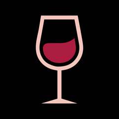 Wine glass flat design. Vector logo illustration. Red wine drink. Isolated beverage in a bar or a winery. Simple minimal modern wineglass. Modern vine juice. Vineyard product. Elegant logo of wine.