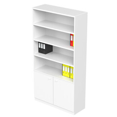 3d rendering illustration of an office shelf with ring binders and folders