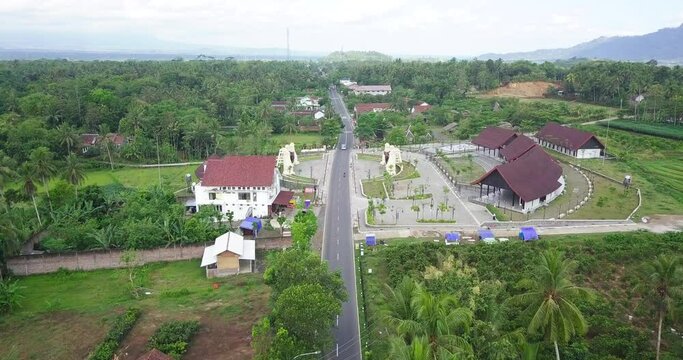 Establishing drones shot of KEMBANG LIMUS GATE at BOROBUDUR TEMPLE in MAGELANG, INDONESIA.