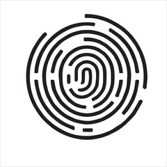 Biometry, finger print icon. Pictogram of security. Simple black line vector on isolated white background. Pivacy authentication system. Human safety password verification. Digital scan.