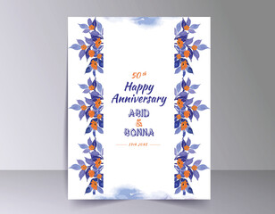 Violet leavs with orange wild flowers horizontal anniversary gift card