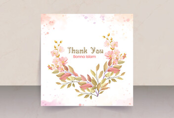 Unique pink orange leaves with cosmos flower thank you card