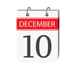 10 december calendar page. 3d one day calendar date appointment, event reminder illustration.