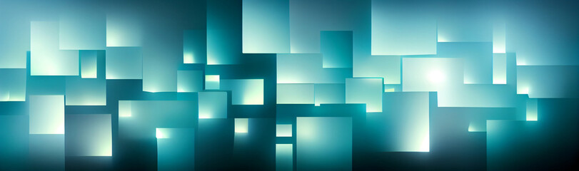 Banner with green, blue and turquoise squares, digital art