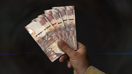 Kenya Shilling growing pile of money in hand concept 3d illustration