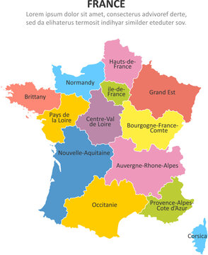 France multicolored map with regions. Vector illustration