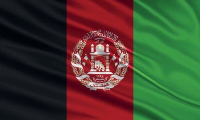 Afghanistan flag design. Waving Afghanistan flag made of satin or silk fabric. Vector Illustration.