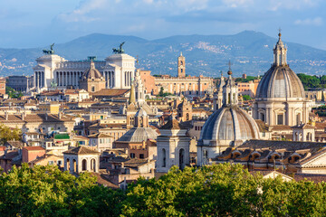 Fototapeta na wymiar Rome cityscape seen from top of Saint Angel's castle, Italy