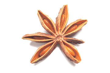 Star anise isolated on white background. Dried star anise spice fruits