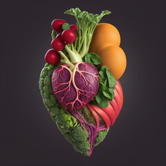 Gesundes Herz aus Gem&uuml;se, vegetarisch, isoliert, generative ai technology