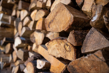 Fototapeta premium gros tas de bois de chauffage coupé et rangé dans un abri. Symbole de la crise énergétique
