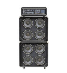Fototapeta na wymiar Vintage bass amplifier with speaker stack isolated.