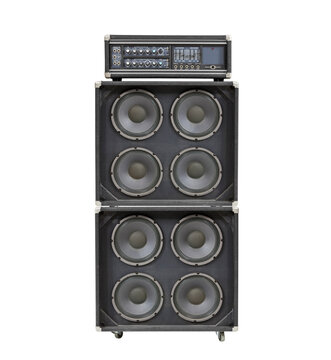  Vintage bass amplifier with speaker stack isolated.