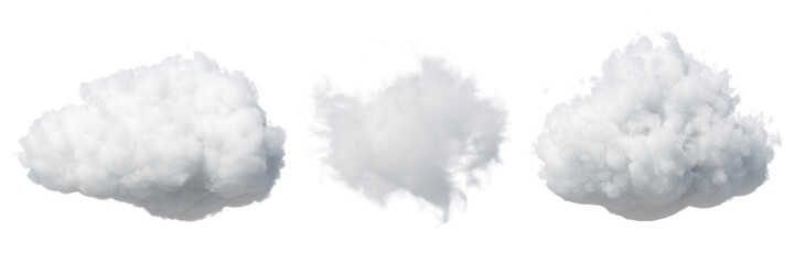 3d render, set of abstract fluffy clouds isolated on transparent background, cumulus clip art collection